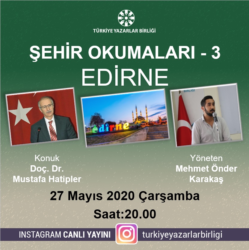 Doç. Dr. Mustafa Hatipler "Şehir Okumaları"na konuk olacak