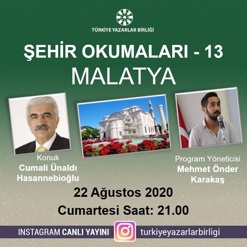 Cumali Ünaldı Hasannebioğlu "Şehir Okumaları"na konuk olacak