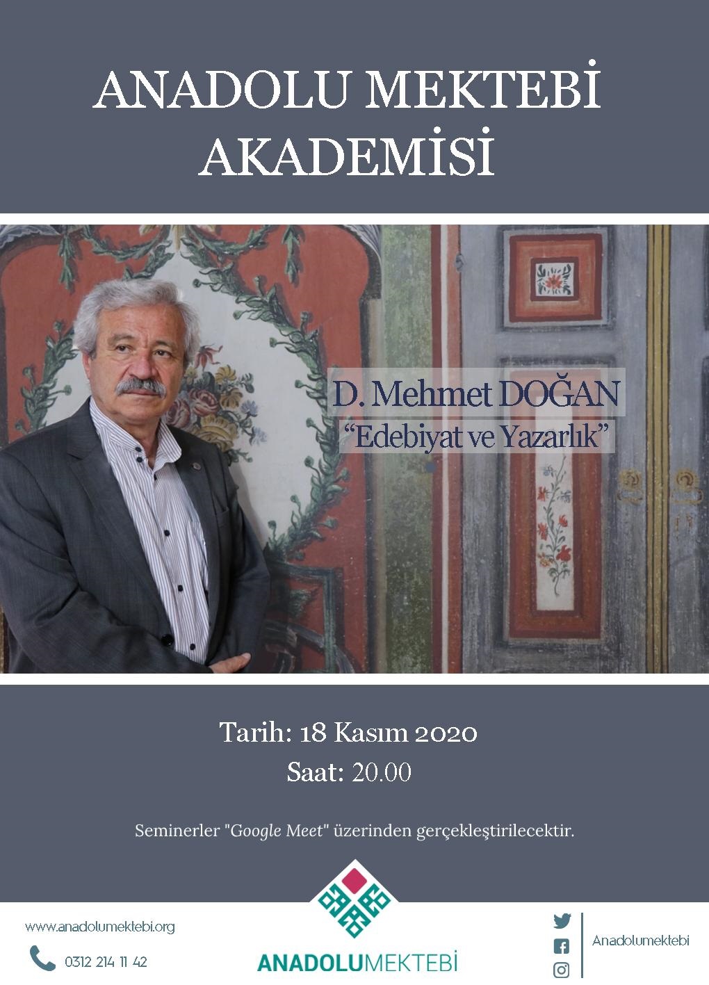 D. Mehmet Doğan, Anadolu Mektebi Akademisi’nde konuşacak