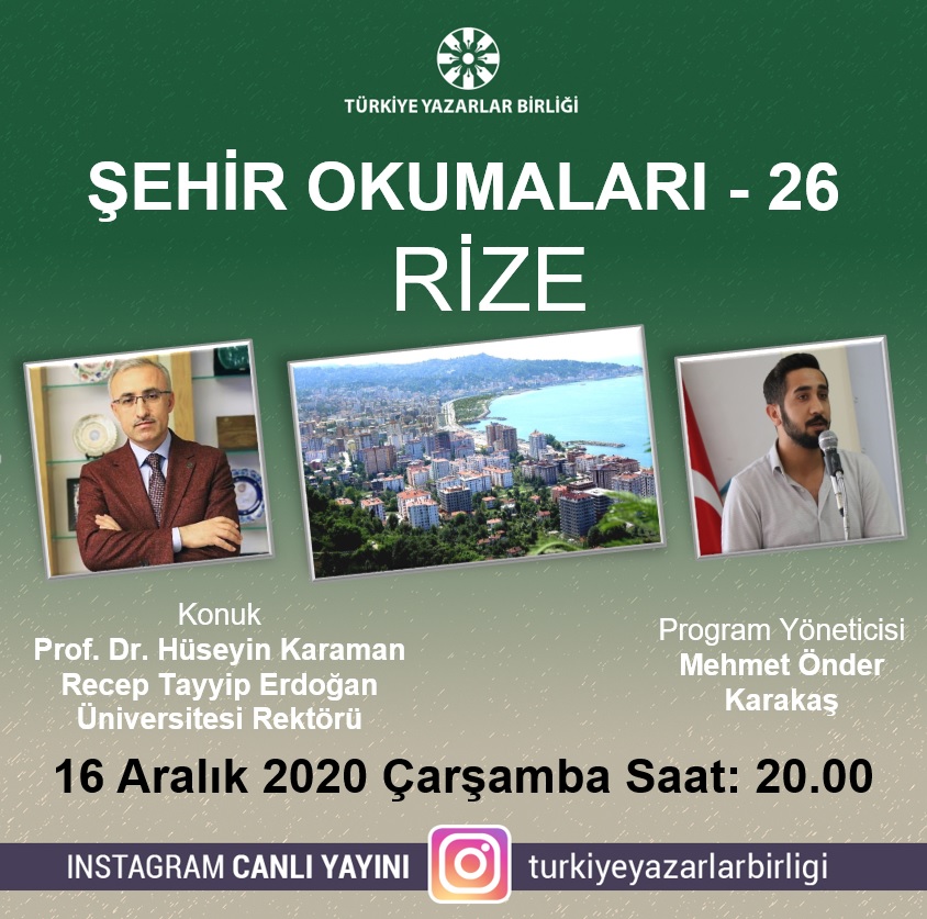 Prof. Dr. Hüseyin Karaman "Şehir Okumaları"na konuk olacak