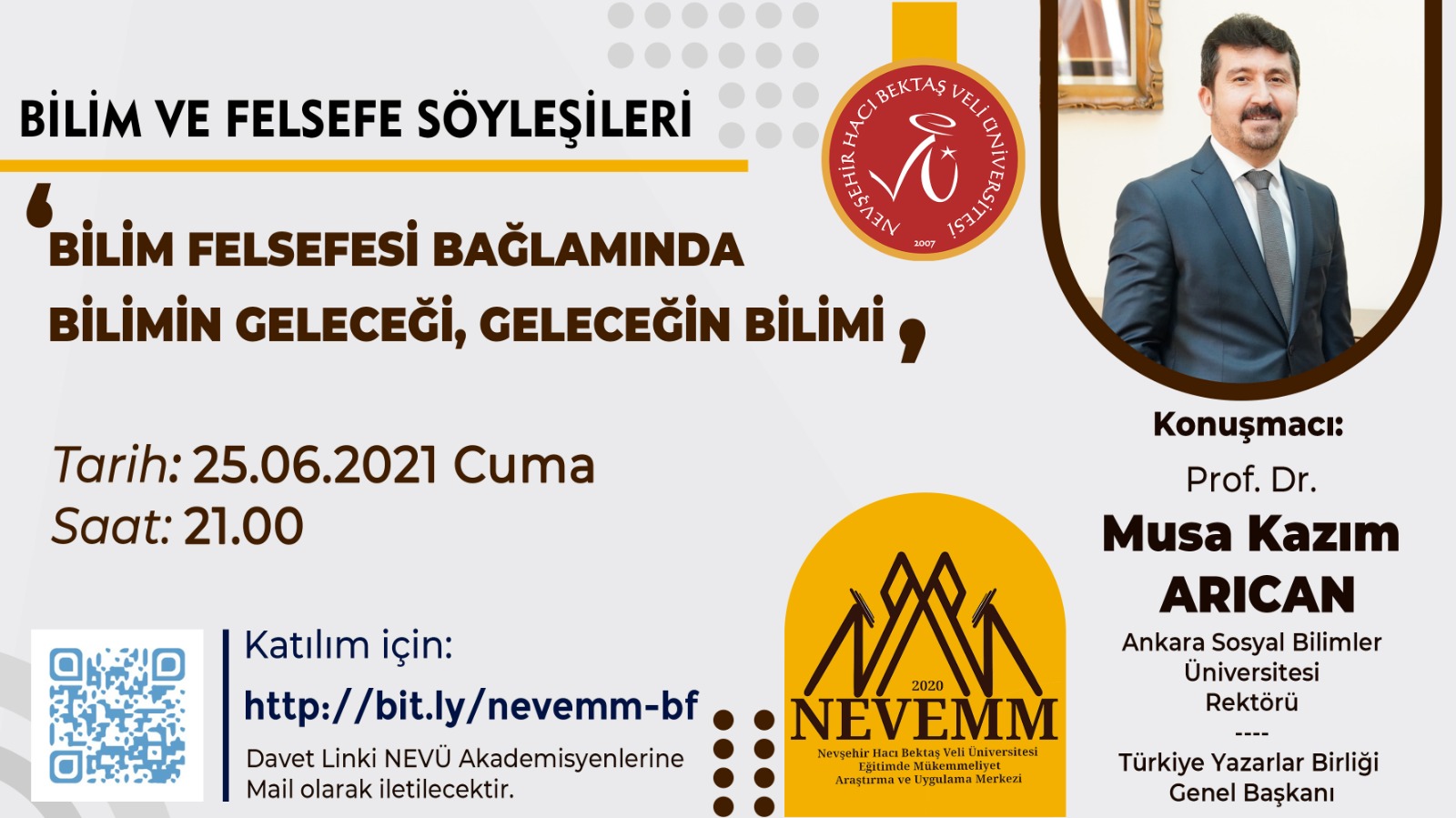Başkan Arıcan “Bilim ve Felsefe” söyleşisinde konuşacak