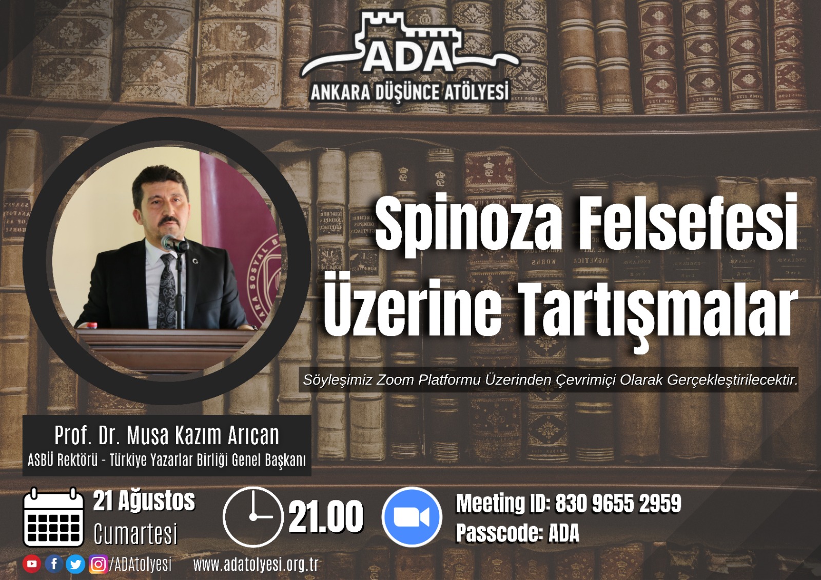 Başkan Arıcan “Spinoza Felsefesini” anlatacak