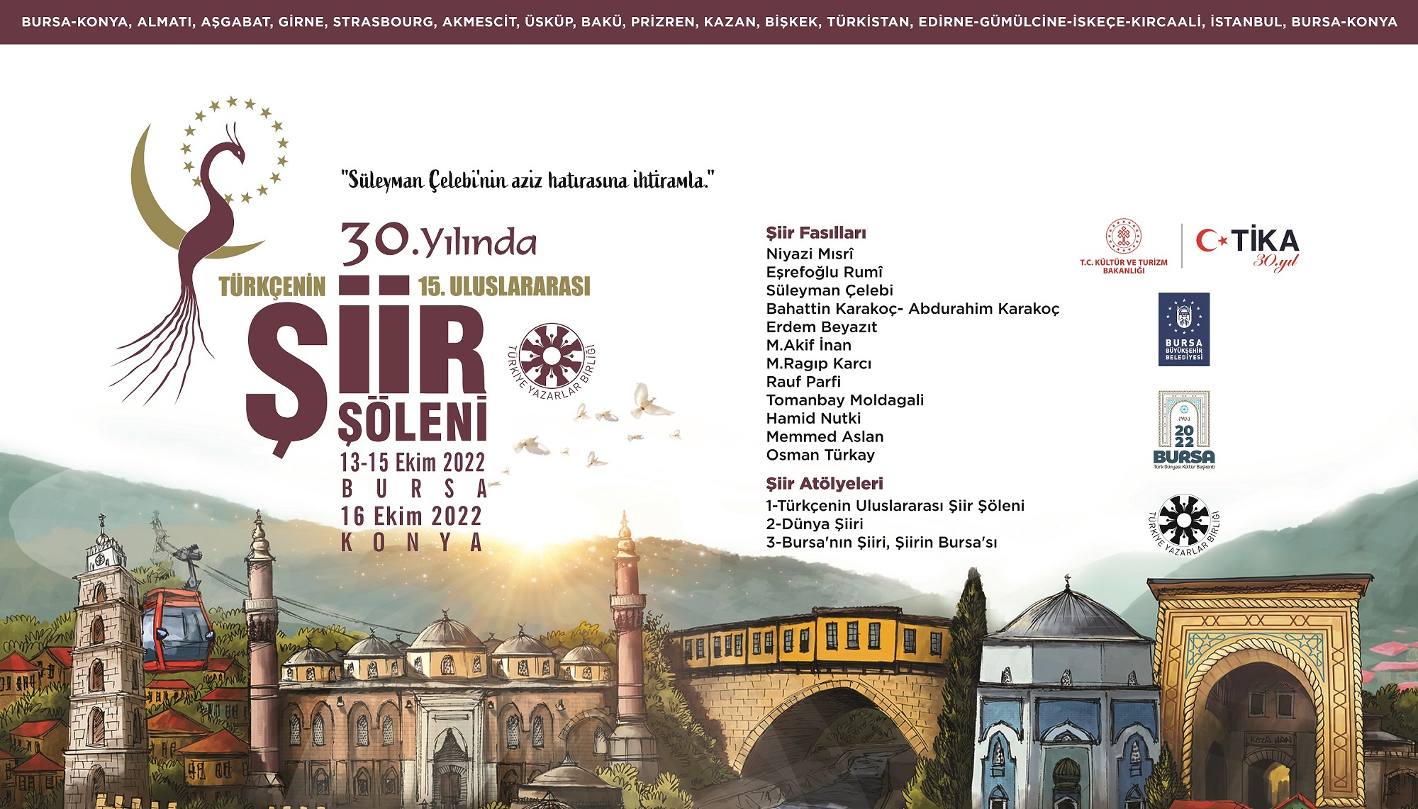 Türkçenin 15. Uluslararası Şiir Şöleni 13 Ekim'de Bursa'da Başlıyor