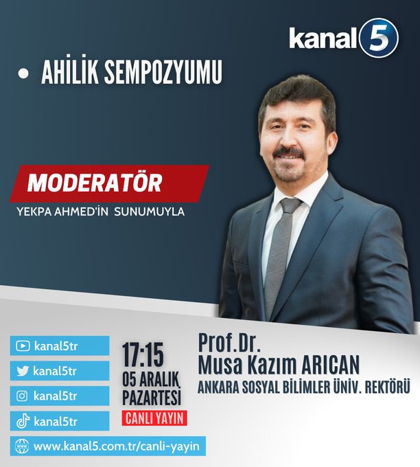 Prof. Dr. Arıcan, Kanal5 televizyonunda konuşacak