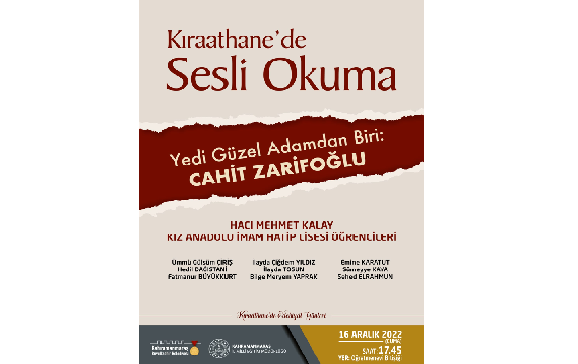 Kıraathanede Sesli Okuma “Yedi Güzel Adamdan Biri: Cahit Zarifoğlu”