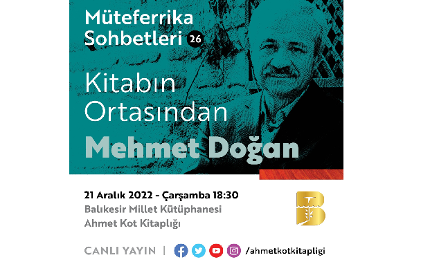D. Mehmet Doğan Balıkesir Millet Kütüphanesi’nde konuşacak