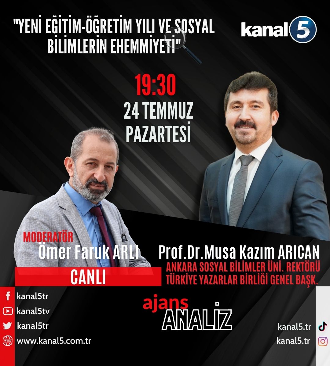 Genel Başkan Arıcan Kanal 5’in canlı yayınında konuşacak