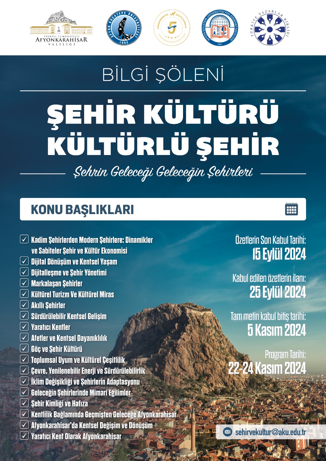 “Şehir Kültürü ve Kültürlü Şehir” bilgi şöleni Afyon’da düzenlenecek