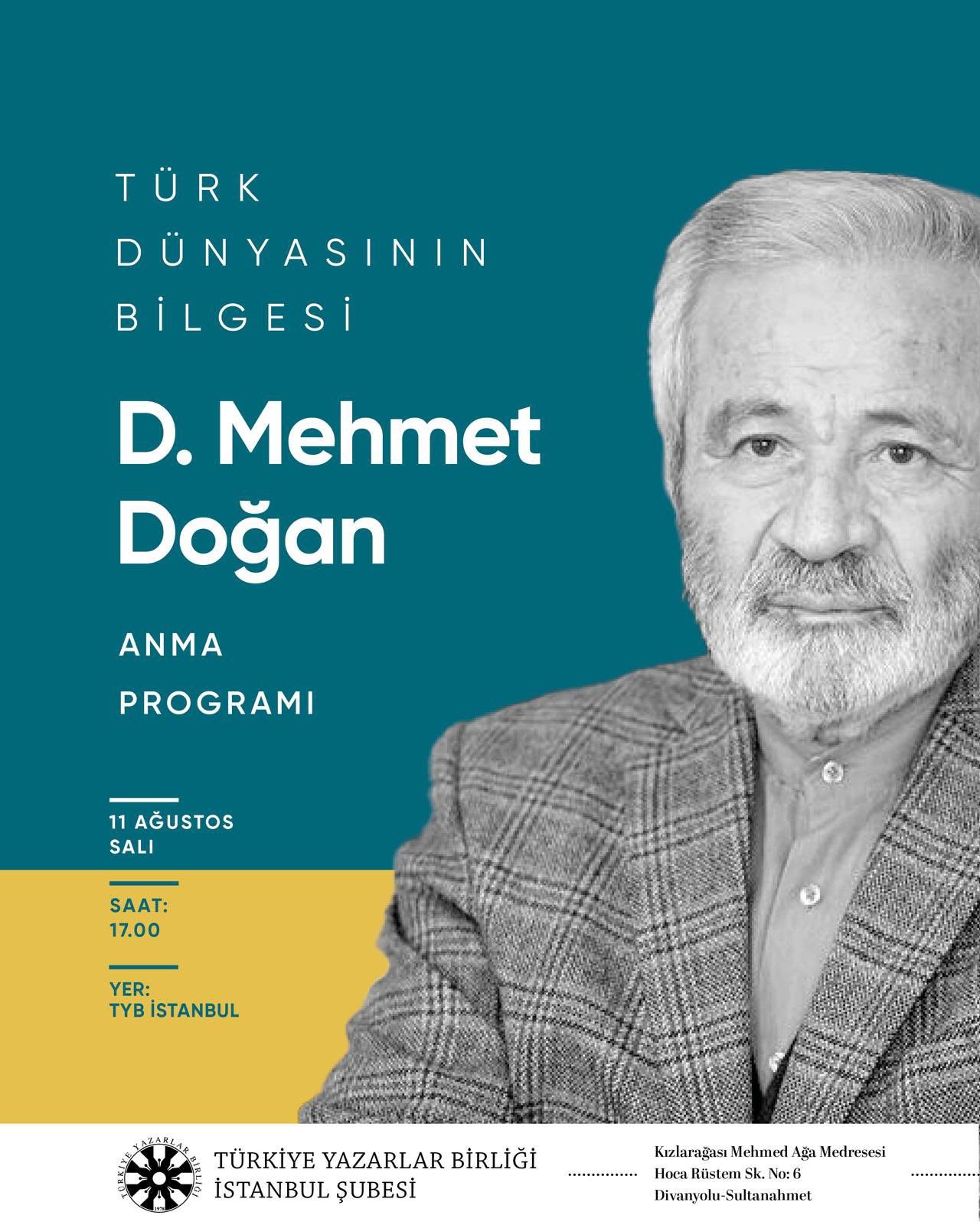 TYB İstanbul'da D. Mehmet Doğan Anma Programı Yapılacak
