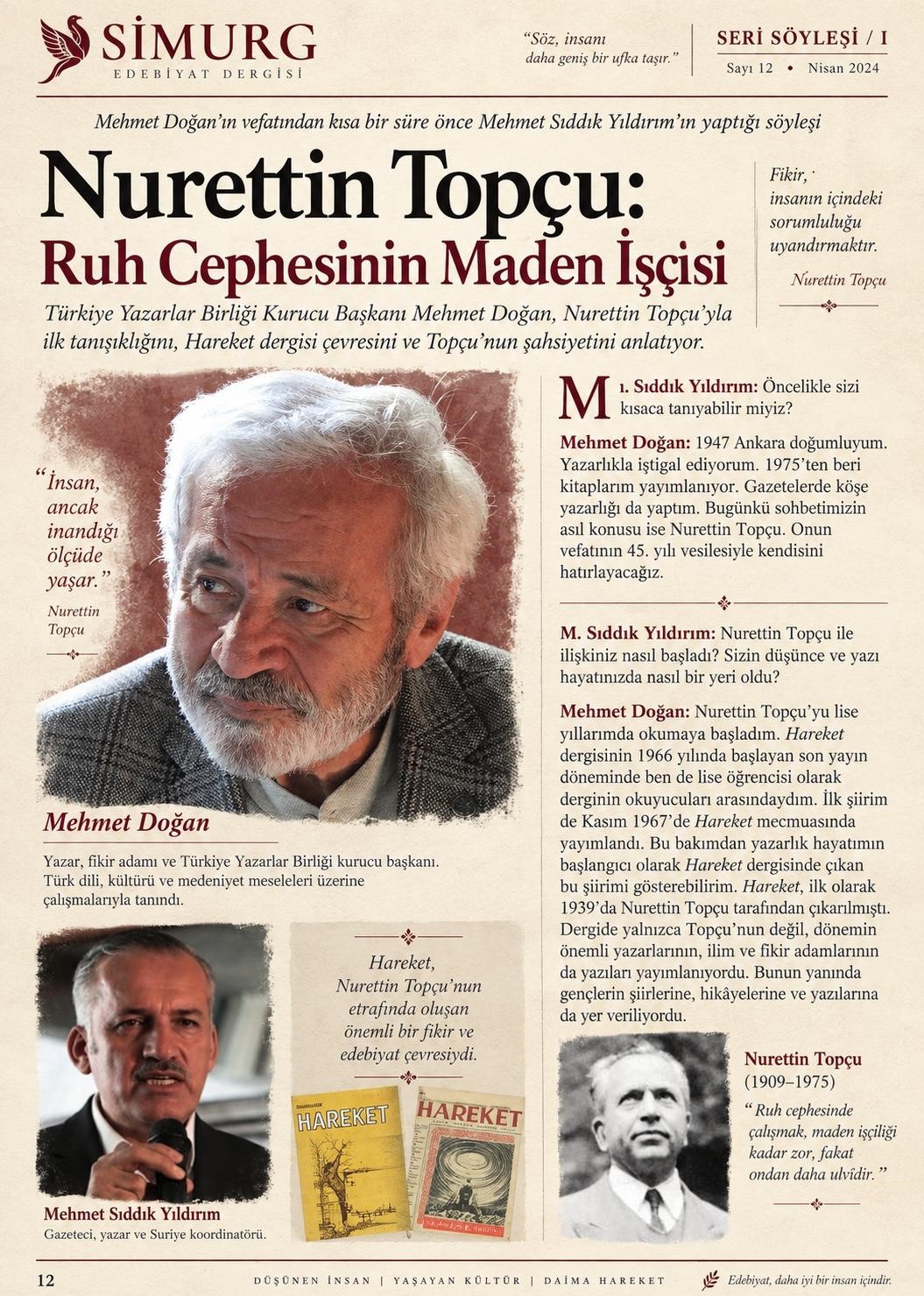 D. Mehmet Doğan: Nureddin Topçu: Ruh Cephesinin Maden İşçisi