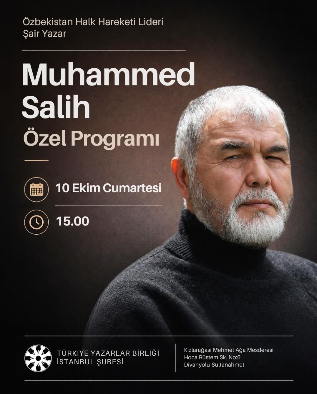 Şair ve Siyasetçi Muhammed Salih TYB İstanbul’da Konuk Olacak