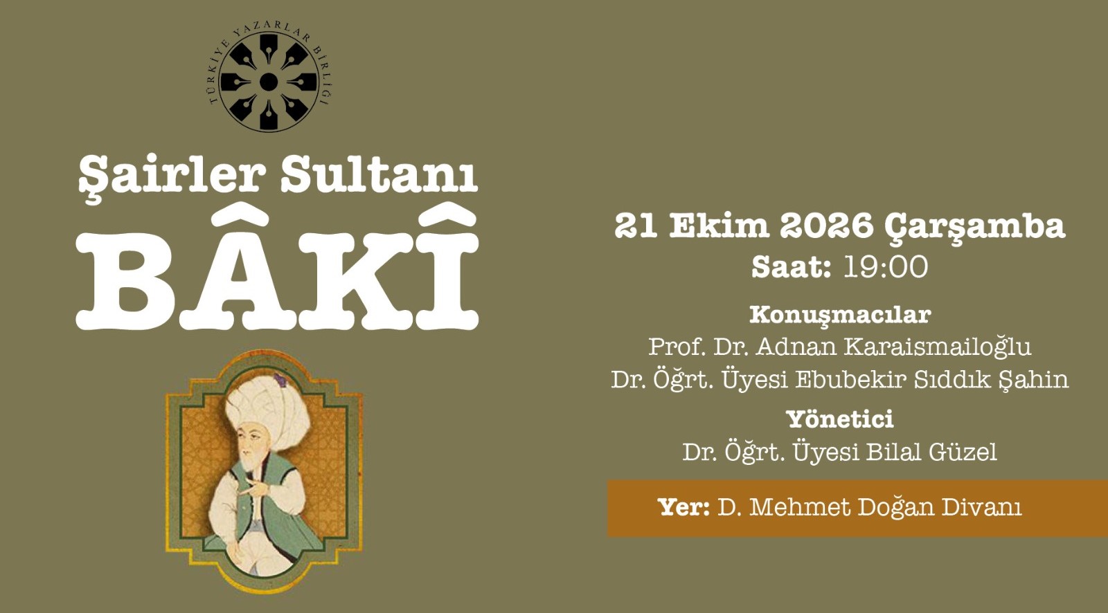 “Şairler Sultanı Bâkî” TYB’de anılacak