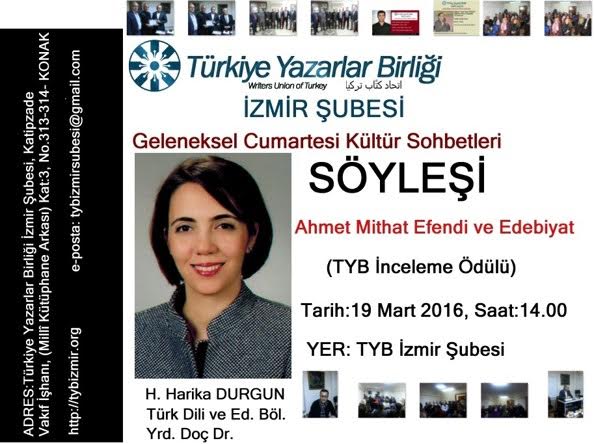 İzmir Şubesi Cumartesi Sohbetlerinin konuğu Harika Durgun