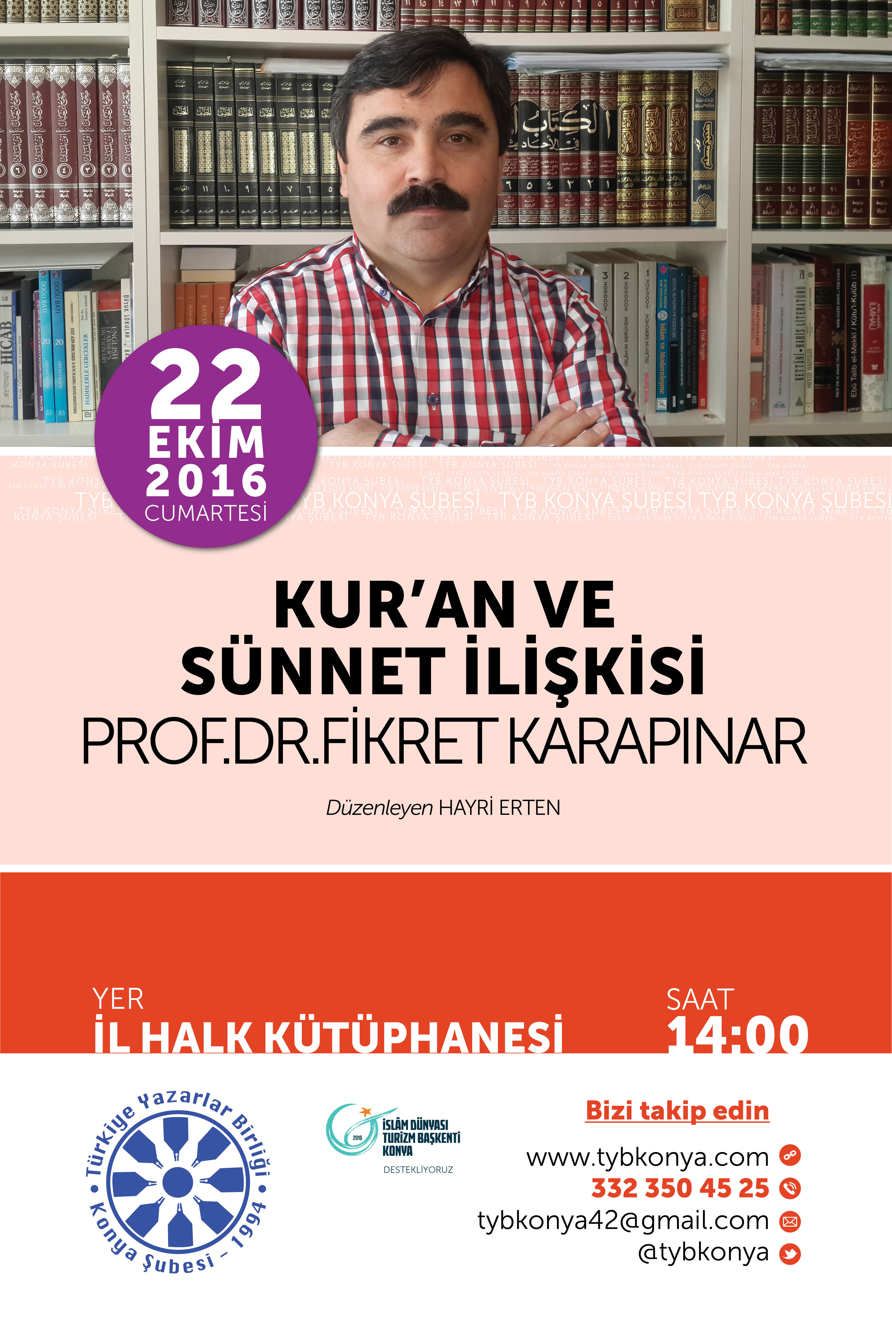 Konya Şubesi'nde Prof. Dr. Fikret Karapınar ile "Kur'an ve Sünnet İlişkisi"