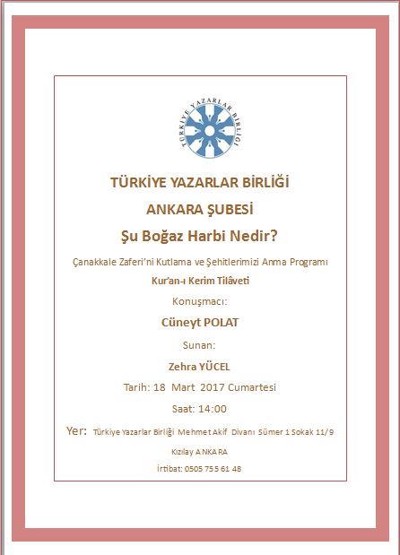 Çanakkale Zaferi'ni Kutlama ve Şehitlerimizi Anma Programı