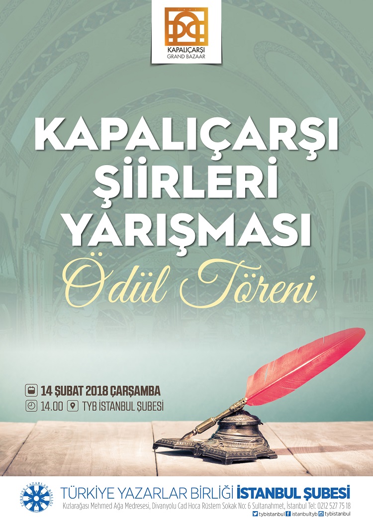 Kapalıçarşı Şiirleri Ödülleri TYB İstanbul’da Verilecek